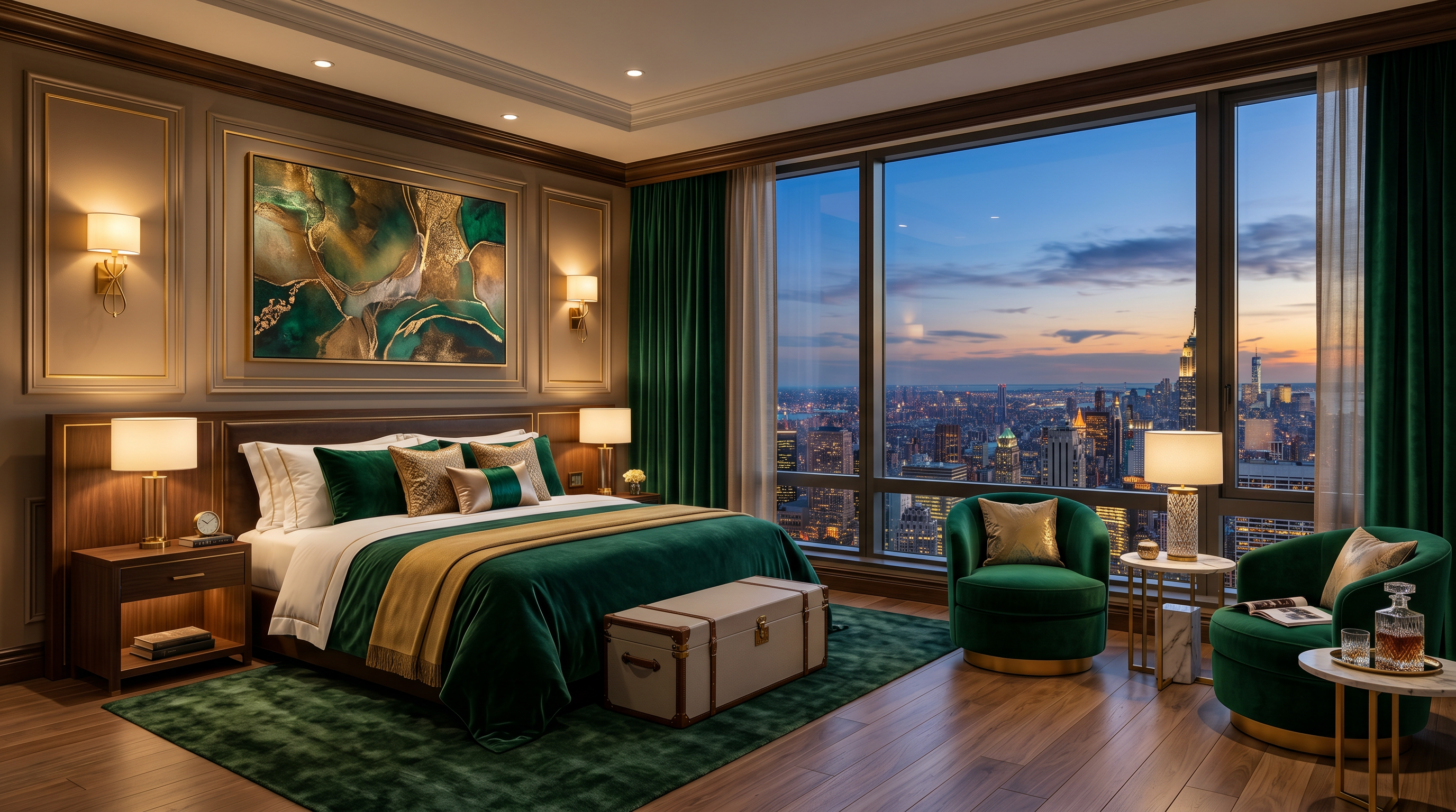Elegant hotel suite bedroom with city view at BestRankedUK